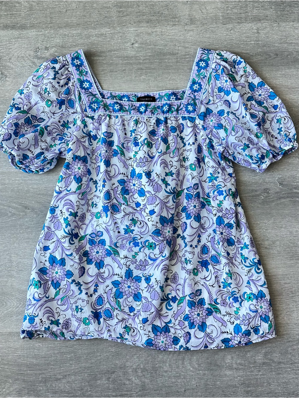 Talbots Purple Floral Square-Neck Puff Sleeve Top- Fairycore -fit S/M